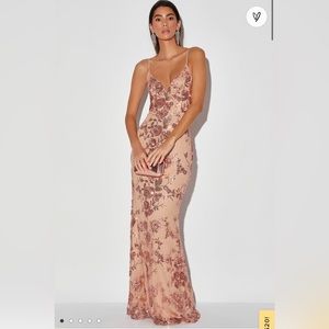NWT Lulus Rose Gold Sequin Mermaid Maxi Dress